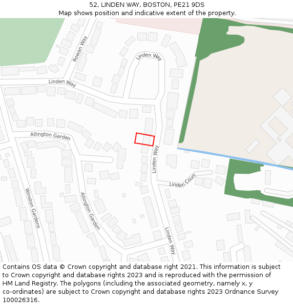 52, LINDEN WAY, BOSTON, PE21 9DS: Location map and indicative extent of plot