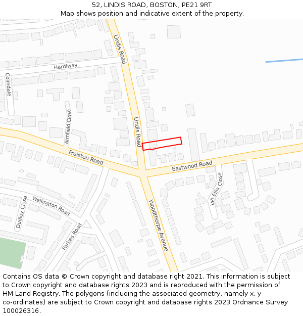 52, LINDIS ROAD, BOSTON, PE21 9RT: Location map and indicative extent of plot