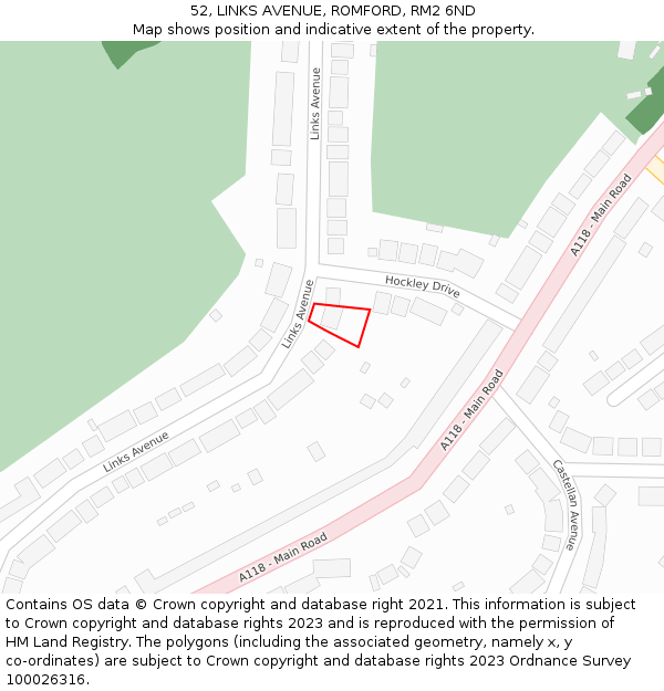 52, LINKS AVENUE, ROMFORD, RM2 6ND: Location map and indicative extent of plot