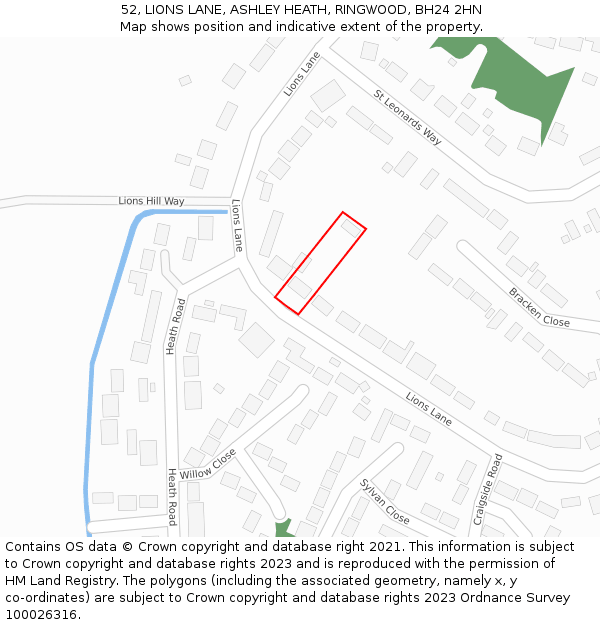 52, LIONS LANE, ASHLEY HEATH, RINGWOOD, BH24 2HN: Location map and indicative extent of plot