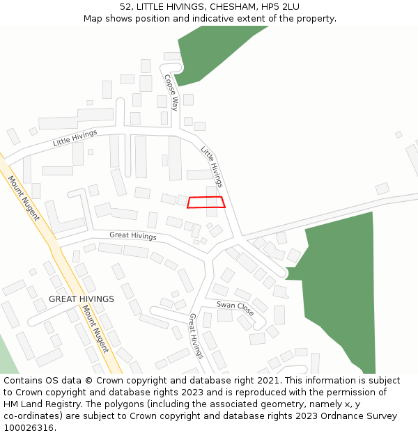 52, LITTLE HIVINGS, CHESHAM, HP5 2LU: Location map and indicative extent of plot