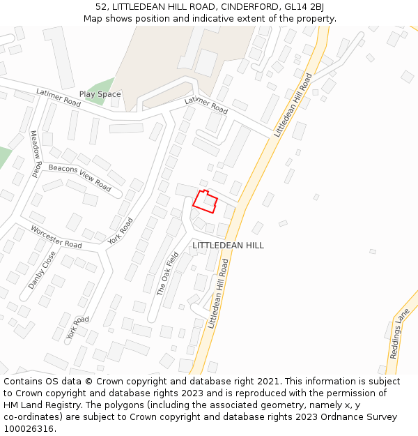 52, LITTLEDEAN HILL ROAD, CINDERFORD, GL14 2BJ: Location map and indicative extent of plot