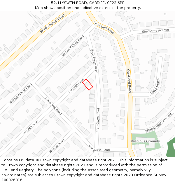 52, LLYSWEN ROAD, CARDIFF, CF23 6PP: Location map and indicative extent of plot
