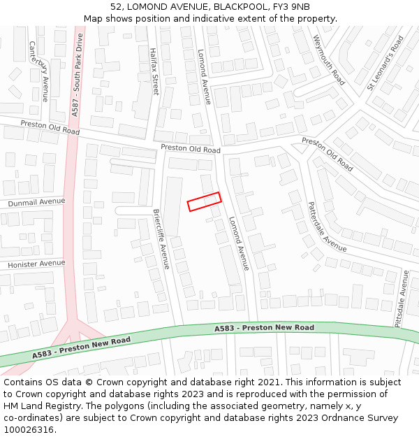 52, LOMOND AVENUE, BLACKPOOL, FY3 9NB: Location map and indicative extent of plot