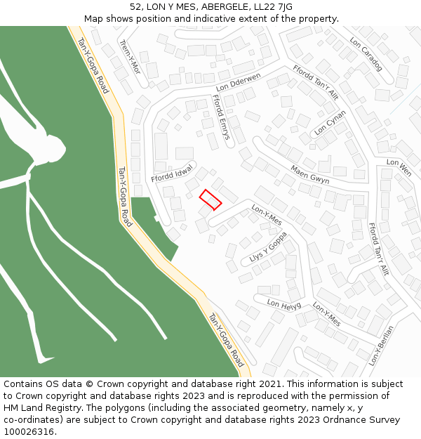 52, LON Y MES, ABERGELE, LL22 7JG: Location map and indicative extent of plot