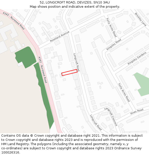 52, LONGCROFT ROAD, DEVIZES, SN10 3AU: Location map and indicative extent of plot