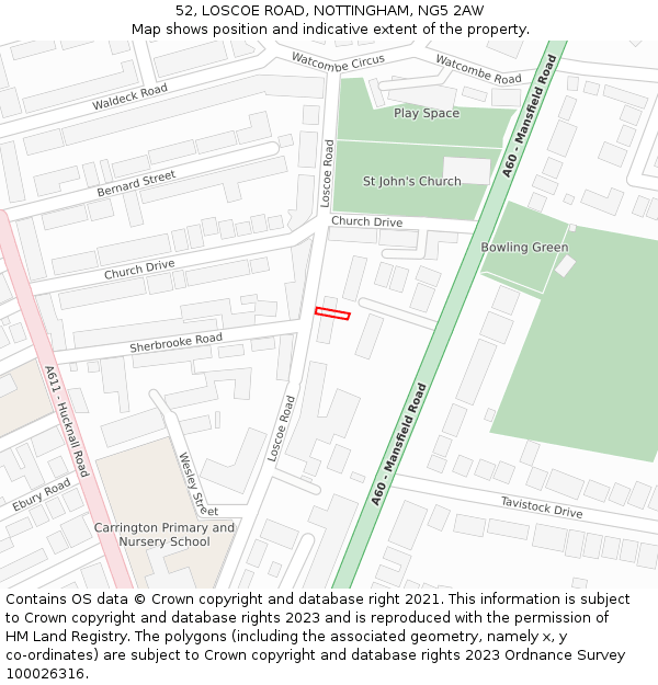 52, LOSCOE ROAD, NOTTINGHAM, NG5 2AW: Location map and indicative extent of plot