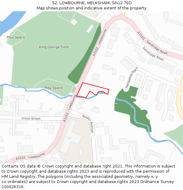 52, LOWBOURNE, MELKSHAM, SN12 7ED: Location map and indicative extent of plot