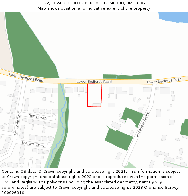52, LOWER BEDFORDS ROAD, ROMFORD, RM1 4DG: Location map and indicative extent of plot