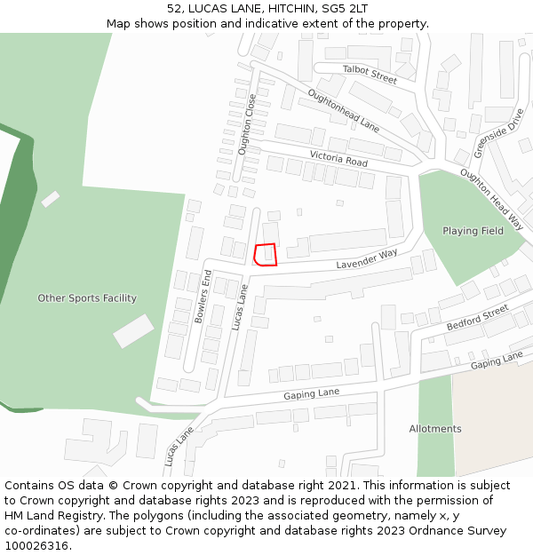52, LUCAS LANE, HITCHIN, SG5 2LT: Location map and indicative extent of plot