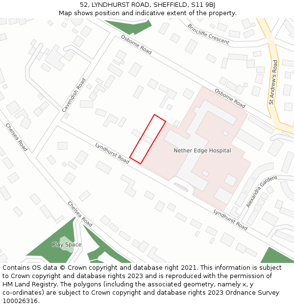 52, LYNDHURST ROAD, SHEFFIELD, S11 9BJ: Location map and indicative extent of plot