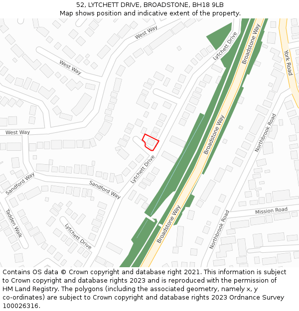 52, LYTCHETT DRIVE, BROADSTONE, BH18 9LB: Location map and indicative extent of plot