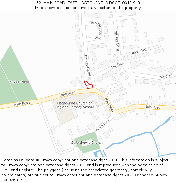 52, MAIN ROAD, EAST HAGBOURNE, DIDCOT, OX11 9LR: Location map and indicative extent of plot