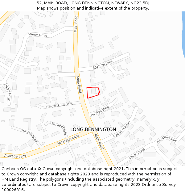 52, MAIN ROAD, LONG BENNINGTON, NEWARK, NG23 5DJ: Location map and indicative extent of plot