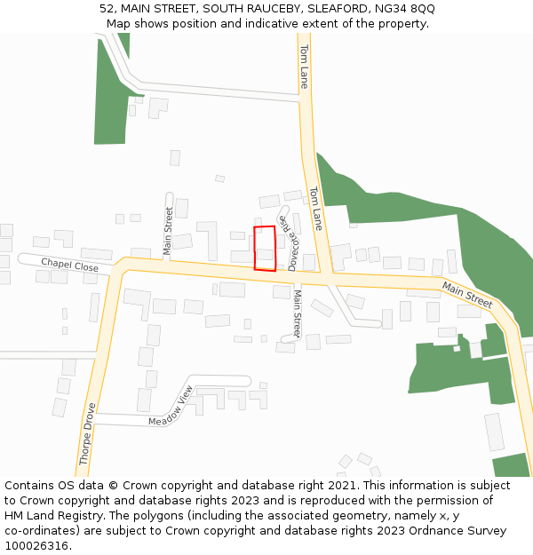 52, MAIN STREET, SOUTH RAUCEBY, SLEAFORD, NG34 8QQ: Location map and indicative extent of plot