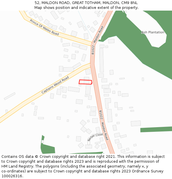 52, MALDON ROAD, GREAT TOTHAM, MALDON, CM9 8NL: Location map and indicative extent of plot