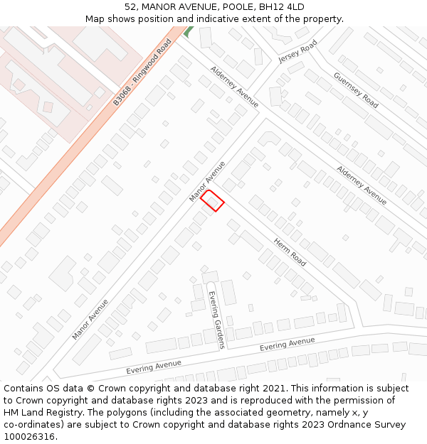 52, MANOR AVENUE, POOLE, BH12 4LD: Location map and indicative extent of plot