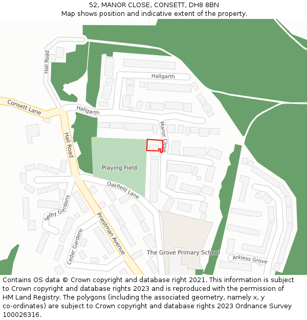 52, MANOR CLOSE, CONSETT, DH8 8BN: Location map and indicative extent of plot