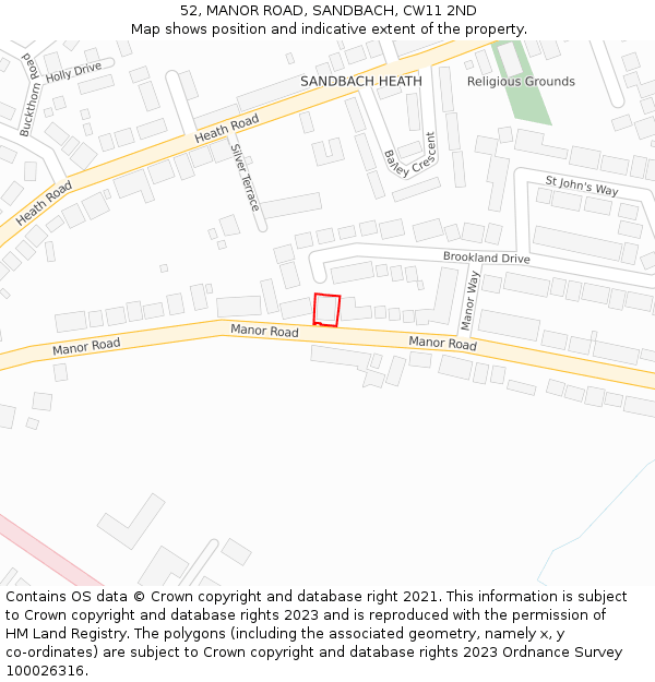 52, MANOR ROAD, SANDBACH, CW11 2ND: Location map and indicative extent of plot
