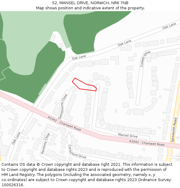 52, MANSEL DRIVE, NORWICH, NR6 7NB: Location map and indicative extent of plot