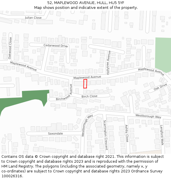 52, MAPLEWOOD AVENUE, HULL, HU5 5YF: Location map and indicative extent of plot