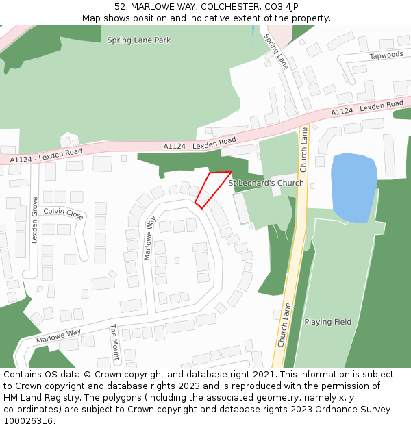 52, MARLOWE WAY, COLCHESTER, CO3 4JP: Location map and indicative extent of plot