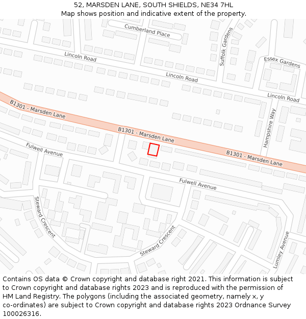 52, MARSDEN LANE, SOUTH SHIELDS, NE34 7HL: Location map and indicative extent of plot