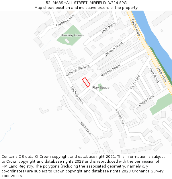 52, MARSHALL STREET, MIRFIELD, WF14 8PG: Location map and indicative extent of plot