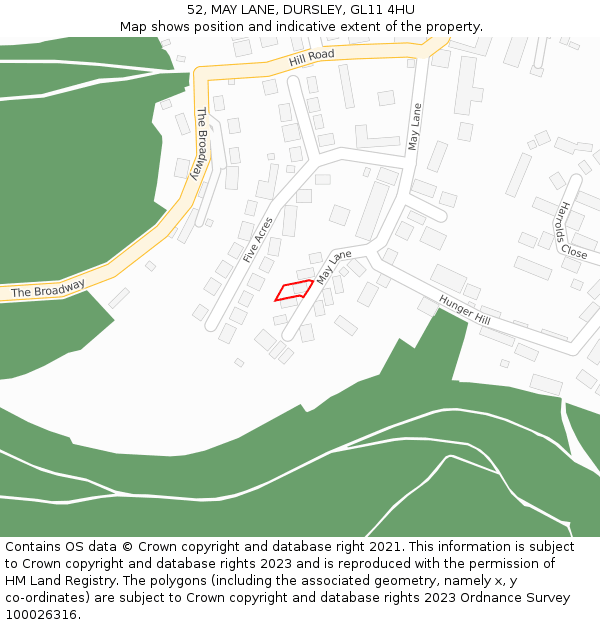 52, MAY LANE, DURSLEY, GL11 4HU: Location map and indicative extent of plot