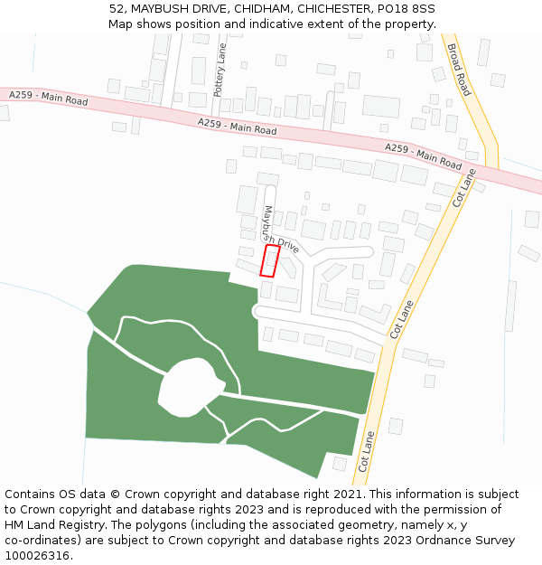 52, MAYBUSH DRIVE, CHIDHAM, CHICHESTER, PO18 8SS: Location map and indicative extent of plot
