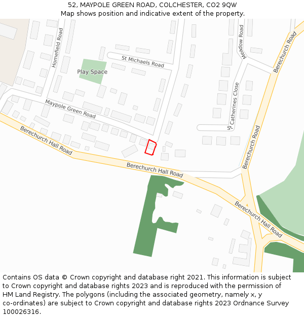 52, MAYPOLE GREEN ROAD, COLCHESTER, CO2 9QW: Location map and indicative extent of plot