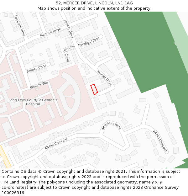 52, MERCER DRIVE, LINCOLN, LN1 1AG: Location map and indicative extent of plot