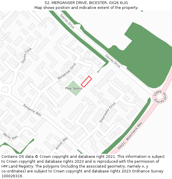 52, MERGANSER DRIVE, BICESTER, OX26 6UG: Location map and indicative extent of plot