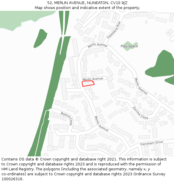 52, MERLIN AVENUE, NUNEATON, CV10 9JZ: Location map and indicative extent of plot