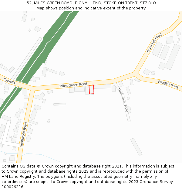 52, MILES GREEN ROAD, BIGNALL END, STOKE-ON-TRENT, ST7 8LQ: Location map and indicative extent of plot