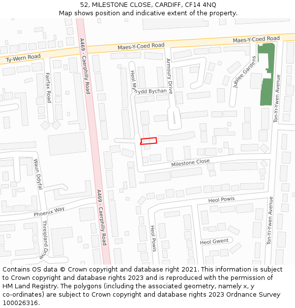 52, MILESTONE CLOSE, CARDIFF, CF14 4NQ: Location map and indicative extent of plot