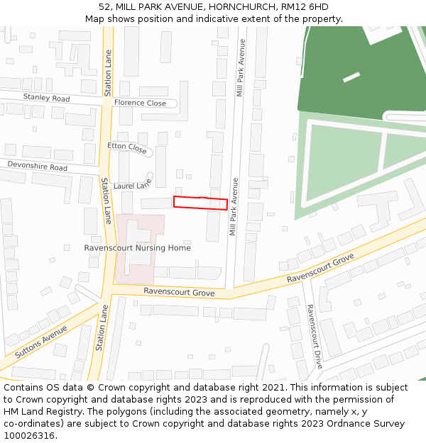 52, MILL PARK AVENUE, HORNCHURCH, RM12 6HD: Location map and indicative extent of plot