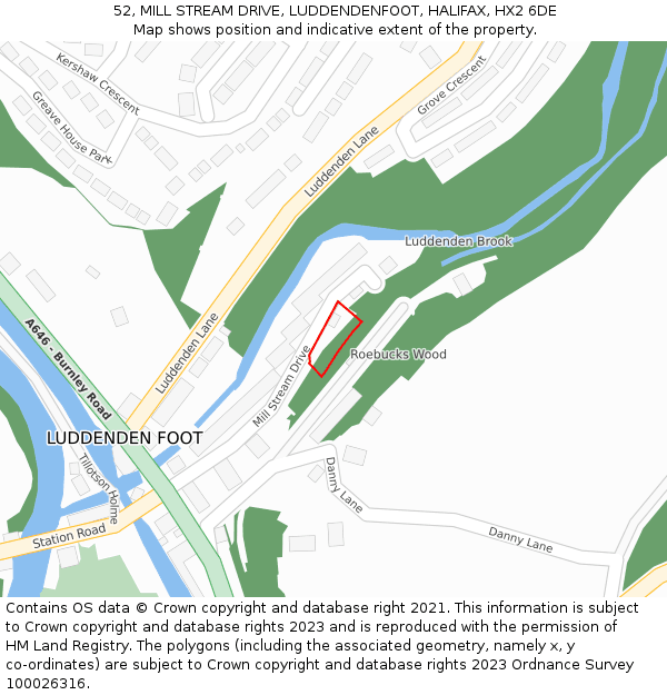 52, MILL STREAM DRIVE, LUDDENDENFOOT, HALIFAX, HX2 6DE: Location map and indicative extent of plot