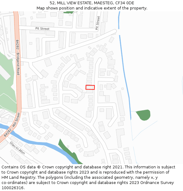 52, MILL VIEW ESTATE, MAESTEG, CF34 0DE: Location map and indicative extent of plot