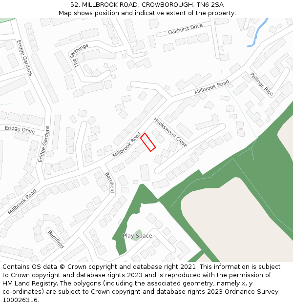 52, MILLBROOK ROAD, CROWBOROUGH, TN6 2SA: Location map and indicative extent of plot