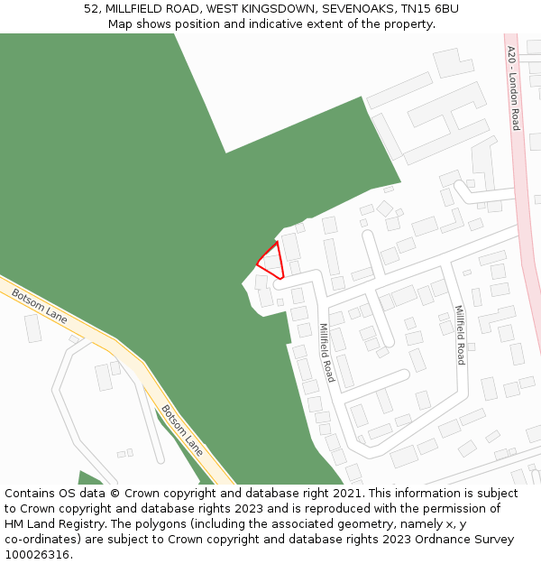 52, MILLFIELD ROAD, WEST KINGSDOWN, SEVENOAKS, TN15 6BU: Location map and indicative extent of plot