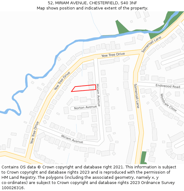 52, MIRIAM AVENUE, CHESTERFIELD, S40 3NF: Location map and indicative extent of plot