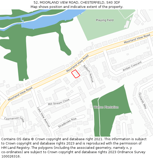 52, MOORLAND VIEW ROAD, CHESTERFIELD, S40 3DF: Location map and indicative extent of plot