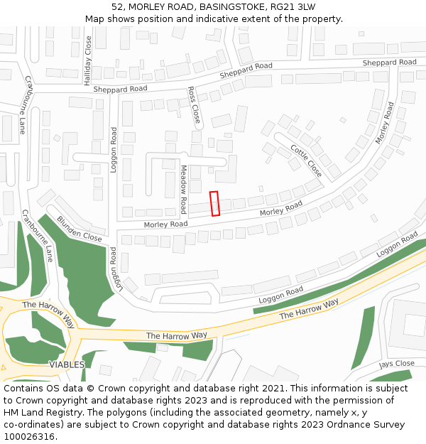 52, MORLEY ROAD, BASINGSTOKE, RG21 3LW: Location map and indicative extent of plot