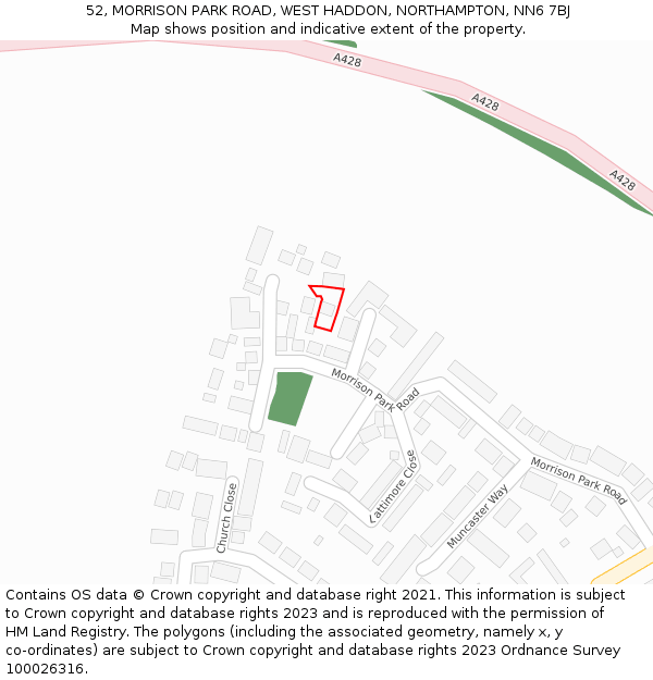 52, MORRISON PARK ROAD, WEST HADDON, NORTHAMPTON, NN6 7BJ: Location map and indicative extent of plot