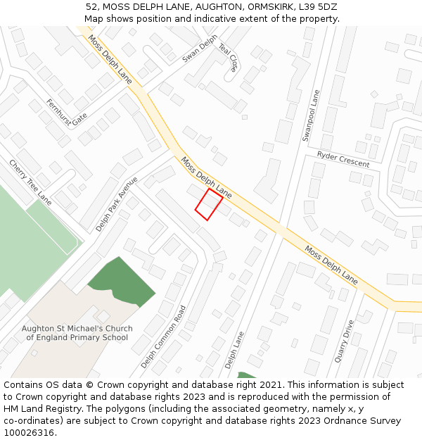52, MOSS DELPH LANE, AUGHTON, ORMSKIRK, L39 5DZ: Location map and indicative extent of plot