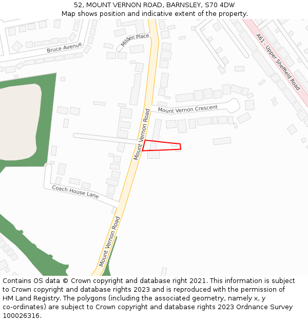 52, MOUNT VERNON ROAD, BARNSLEY, S70 4DW: Location map and indicative extent of plot