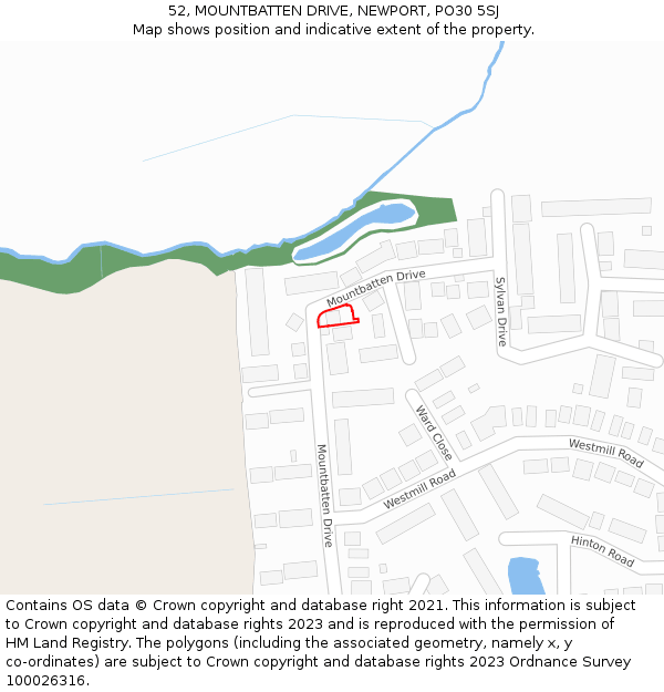 52, MOUNTBATTEN DRIVE, NEWPORT, PO30 5SJ: Location map and indicative extent of plot