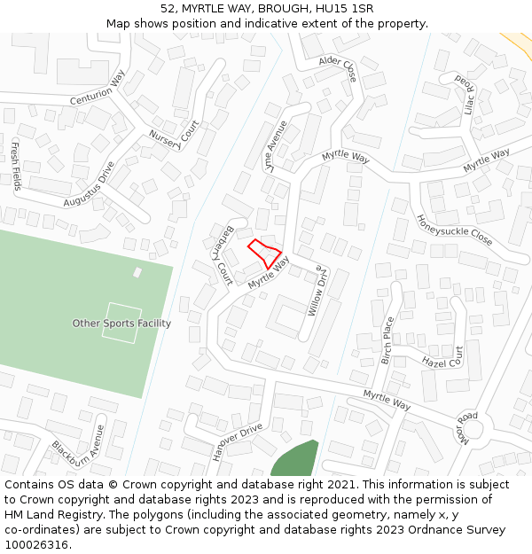 52, MYRTLE WAY, BROUGH, HU15 1SR: Location map and indicative extent of plot