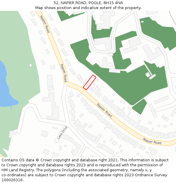 52, NAPIER ROAD, POOLE, BH15 4NA: Location map and indicative extent of plot